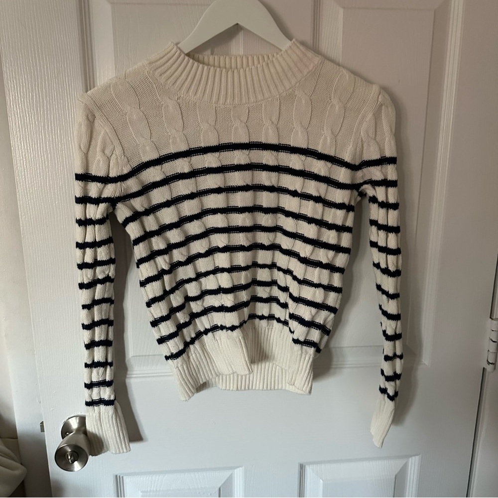 White with Navy Stripe Sweater